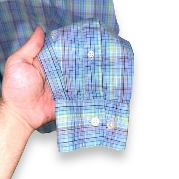 Talbots for Men Teal Blue Check Twill Button Down Shirt L - Picture 6 of 9